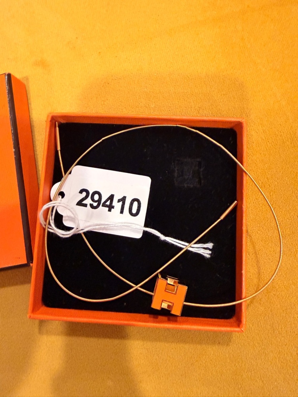 Hermes Gold Wire Choker with Orange Enamel H Pendant